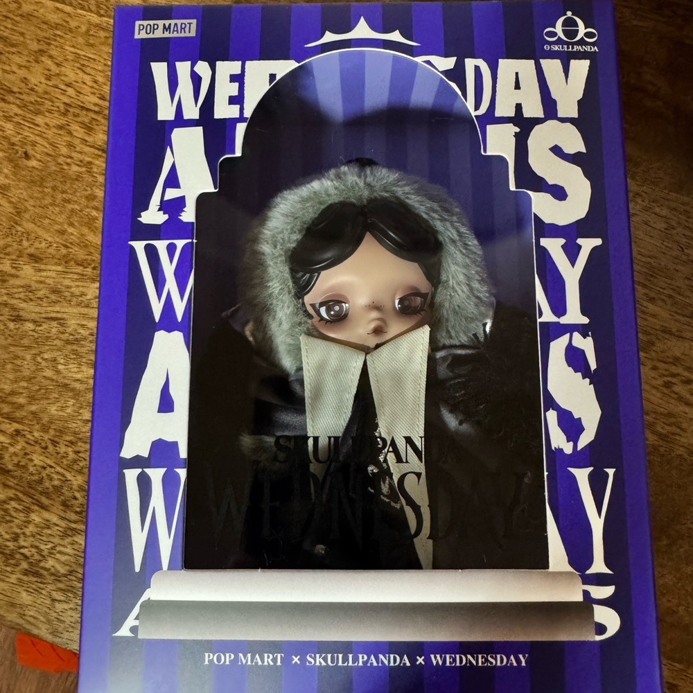 Pop Mart Nevermore Skullpanda Wednesday Doll - Black and Gray